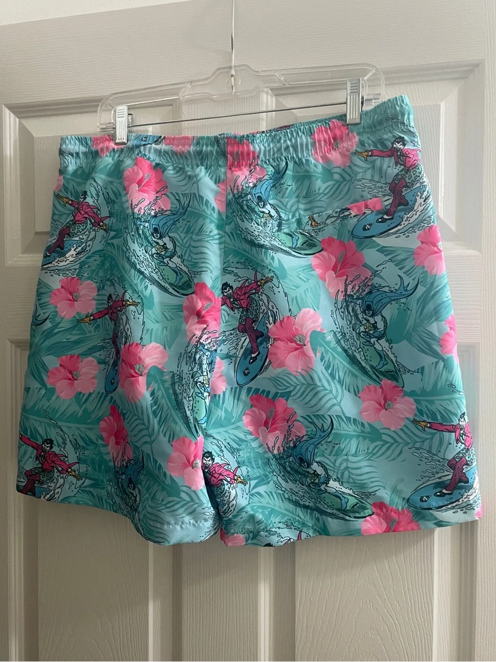 Men’s Classic Batman and Joker Surfing Swim Shorts - Pink & Turquoise